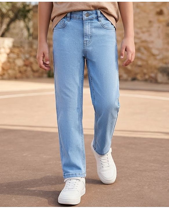 Pine Kids Denim Woven Full Length Washed Jeans - Blue