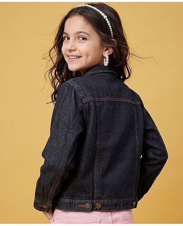 Pine Kids Cotton Woven Full Sleeves Denim Jacket - Black