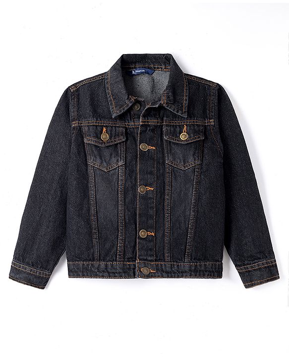 Pine Kids Cotton Woven Full Sleeves Denim Jacket - Black