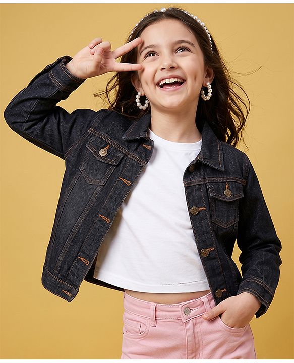 Pine Kids Cotton Woven Full Sleeves Denim Jacket - Black