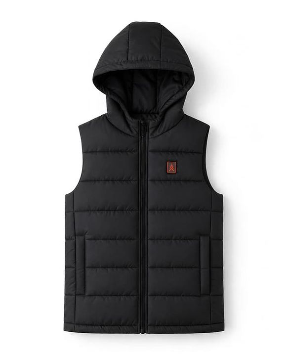Pine Kids Woven Sleeveless Hooded Padded Winter Jacket - Black