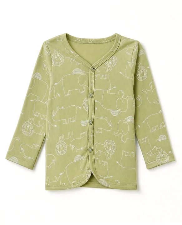 Babyhub 100% Cotton Interlock Knit Full Sleeves Stripped Jhablas with Hippo Elephant Lion Print Pack of 3 - Dark Red, Limegreen & Cream