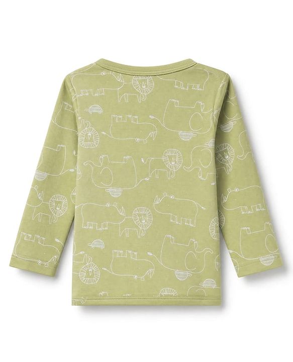 Babyhub 100% Cotton Interlock Knit Full Sleeves Stripped Jhablas with Hippo Elephant Lion Print Pack of 3 - Dark Red, Limegreen & Cream