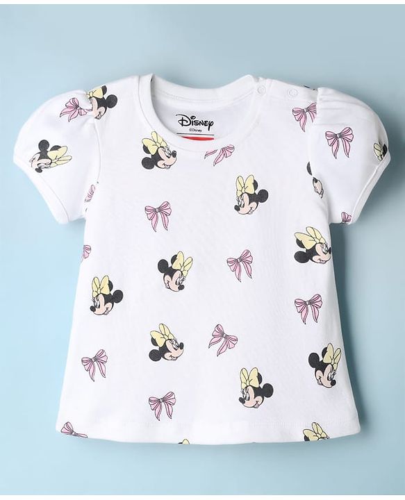 Babyhug Disney Cotton Knit Half Sleeves T-Shirts with Minnie Mouse Print Pack of 2  - White & Yellow
