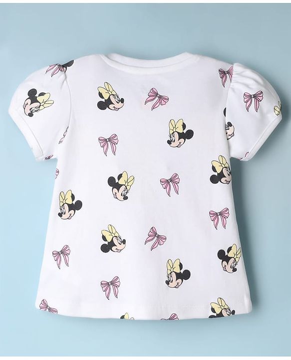 Babyhug Disney Cotton Knit Half Sleeves T-Shirts with Minnie Mouse Print Pack of 2  - White & Yellow