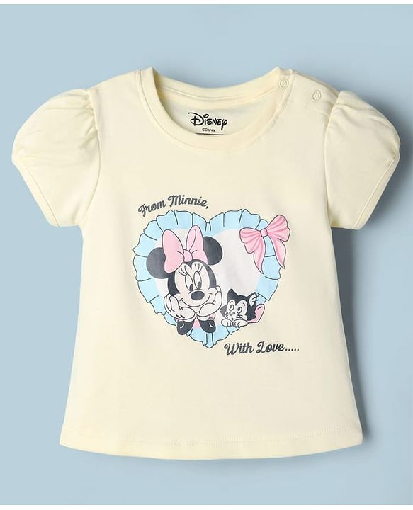 Babyhug Disney Cotton Knit Half Sleeves T-Shirts with Minnie Mouse Print Pack of 2  - White & Yellow