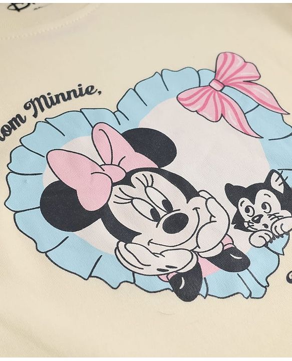 Babyhug Disney Cotton Knit Half Sleeves T-Shirts with Minnie Mouse Print Pack of 2  - White & Yellow