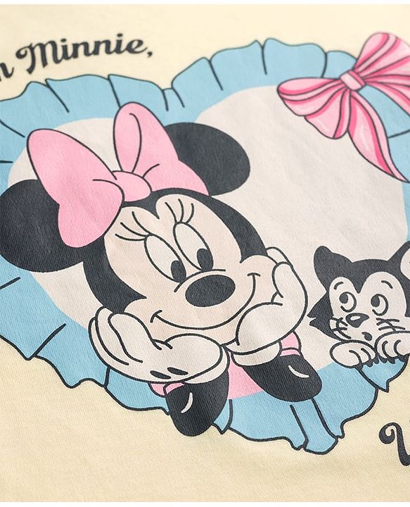 Babyhug Disney Cotton Knit Half Sleeves T-Shirts with Minnie Mouse Print Pack of 2  - White & Yellow