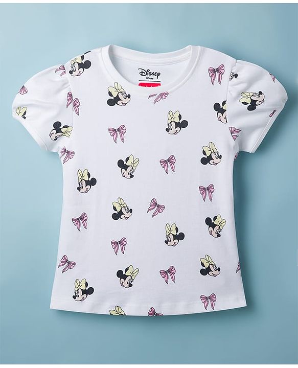 Babyhug Disney Cotton Knit Half Sleeves T-Shirts with Minnie Mouse Print Pack of 2  - White & Yellow