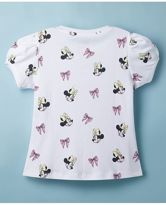 Babyhug Disney Cotton Knit Half Sleeves T-Shirts with Minnie Mouse Print Pack of 2  - White & Yellow