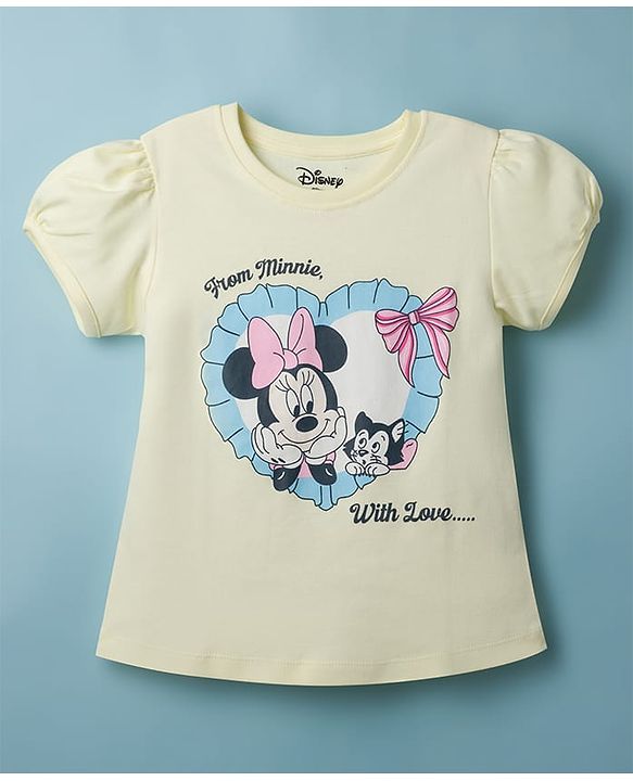 Babyhug Disney Cotton Knit Half Sleeves T-Shirts with Minnie Mouse Print Pack of 2  - White & Yellow