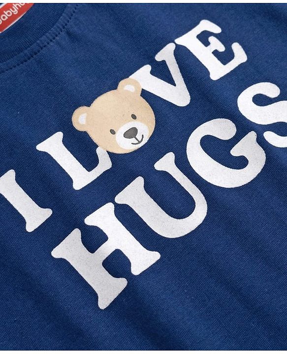 Babyhug 100% Cotton Knit Half Sleeves T-Shirt & Pyjama Night Suit Bear & Text Print -Navy
