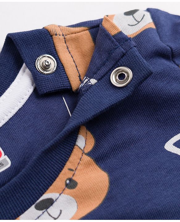 Babyhug Cotton Knit Full Sleeves T-Shirt & Pyjama Co-ords Night Suit With Teddy Bear Print - Navy Blue