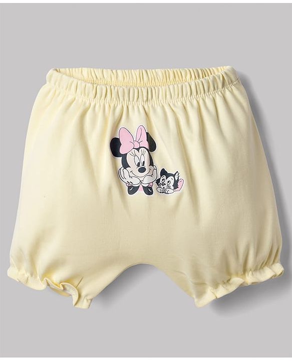 Babyhug Disney Single Jersey Knit Bloomer With Minnie Mouse Graphic Pack of 2 - White & Yellow