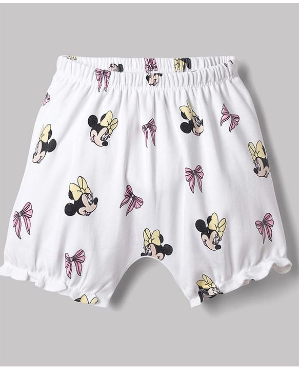 Babyhug Disney Single Jersey Knit Bloomer With Minnie Mouse Graphic Pack of 2 - White & Yellow
