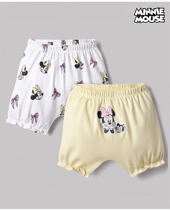 Babyhug Disney Single Jersey Knit Bloomer With Minnie Mouse Graphic Pack of 2 - White & Yellow