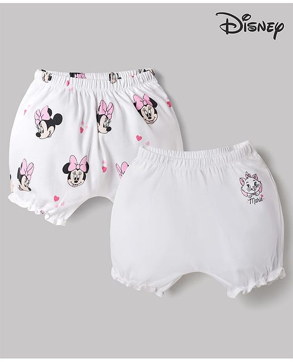 Babyhug Disney Single Jersey Knit Bloomers With Minnie Mouse & Marie Graphic Pack Of 2  - White