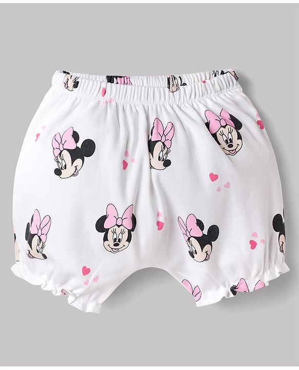 Babyhug Disney Single Jersey Knit Bloomers With Minnie Mouse & Marie Graphic Pack Of 2  - White