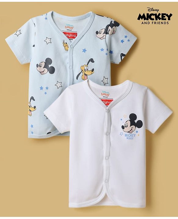 Babyhug Disney Interlock Knit Half Sleeves Jhablas With Mickey Mouse Graphics Pack of 2 - Multicolor