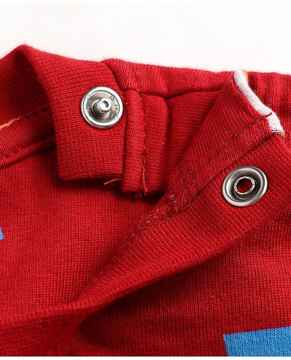 Babyhug 100% Cotton Knit Full Sleeves Alphabet Printed Co-Ords T-Shirt & Pyjama Night Suit - Dark Red