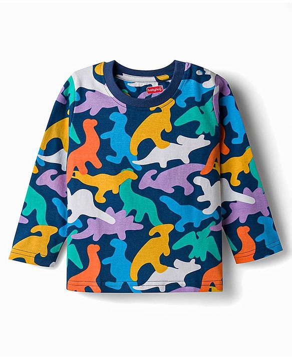 Babyhug 100% Cotton Knit Full Sleeves T-Shirt & Pyjama Night Suit With Dino Print - Navy