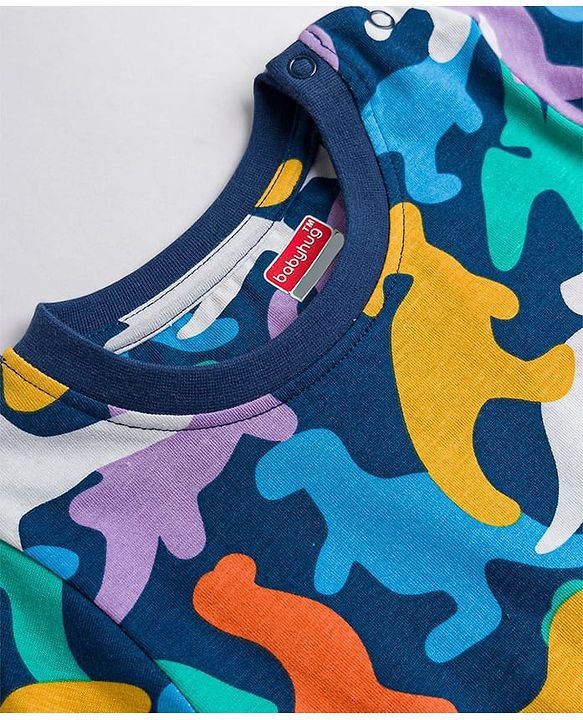 Babyhug 100% Cotton Knit Full Sleeves T-Shirt & Pyjama Night Suit With Dino Print - Navy