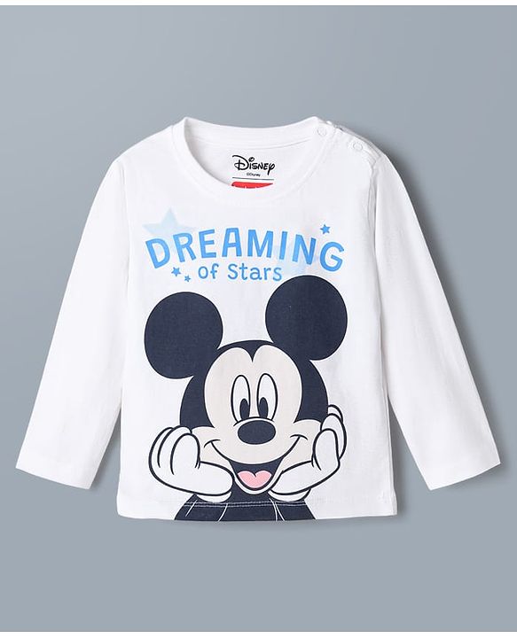 Babyhug Disney 100% Cotton Single Jersey Knit Full Sleeves T-Shirt & Pajama Night Suit with Mickey Mouse Graphic Print - Light Blue & White