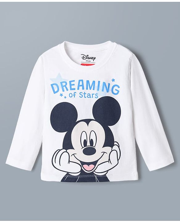 Babyhug Disney 100% Cotton Single Jersey Knit Full Sleeves T-Shirt & Pajama Night Suit with Mickey Mouse Graphic Print - Light Blue & White