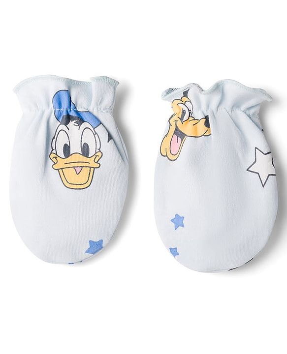 Babyhug Disney Interlock Knit Cap, Mitten & Booties Set With Mickey Mouse Graphics Light Blue - Diameter 15 cm