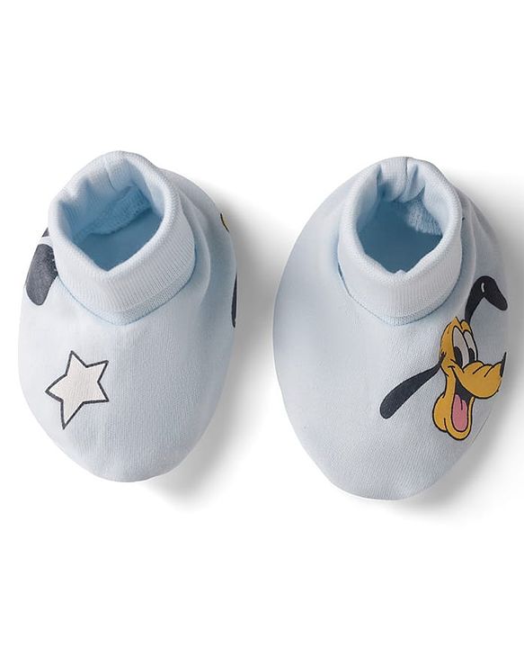 Babyhug Disney Interlock Knit Cap, Mitten & Booties Set With Mickey Mouse Graphics Light Blue - Diameter 15 cm