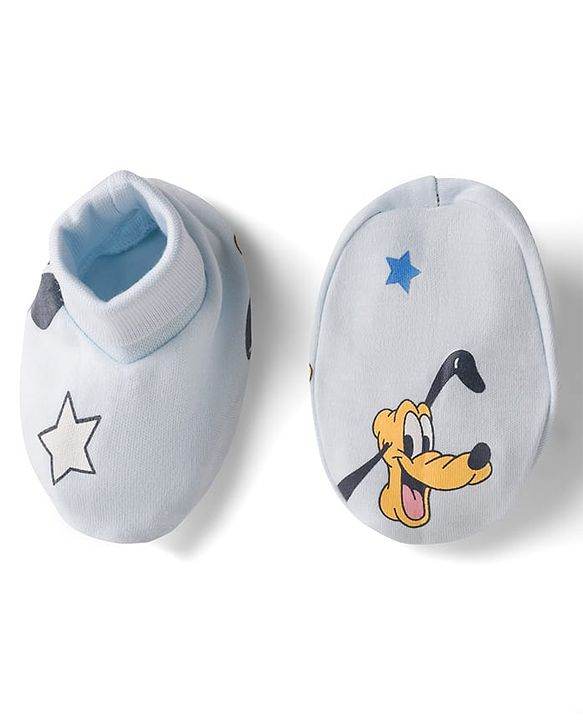 Babyhug Disney Interlock Knit Cap, Mitten & Booties Set With Mickey Mouse Graphics Light Blue - Diameter 15 cm