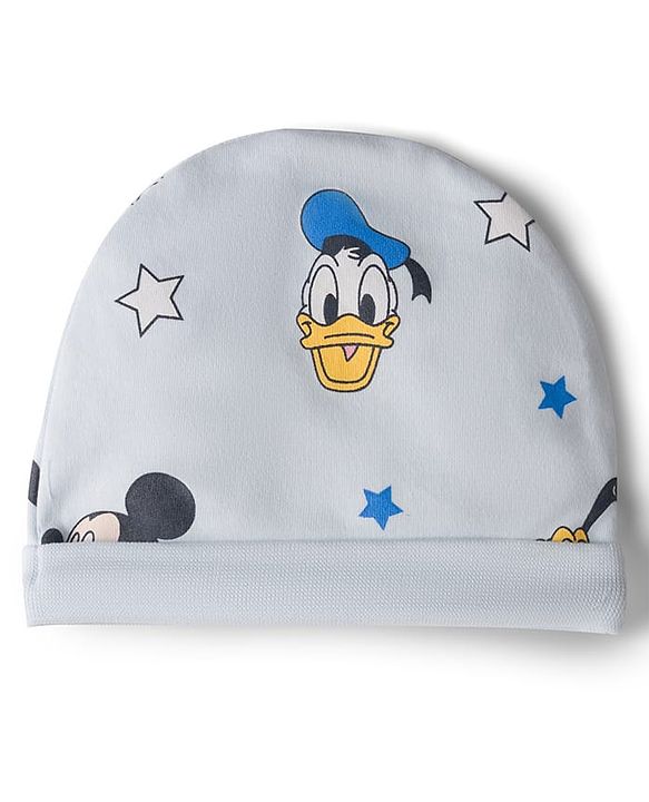 Babyhug Disney Interlock Knit Cap, Mitten & Booties Set With Mickey Mouse Graphics Light Blue - Diameter 15 cm