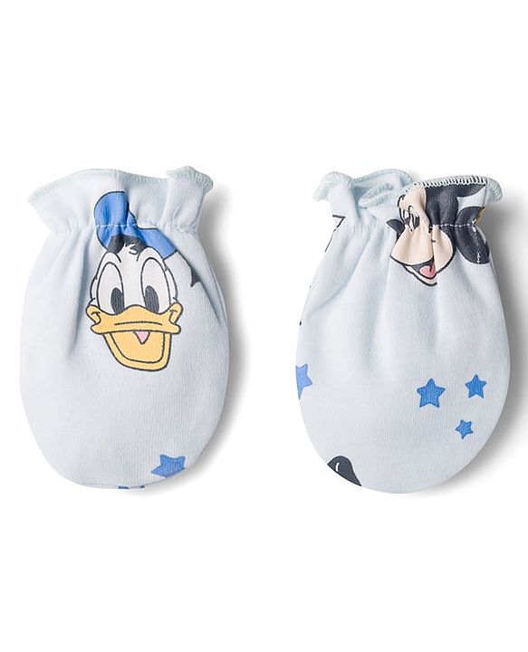 Babyhug Disney Interlock Knit Cap, Mitten & Booties Set With Mickey Mouse Graphics Light Blue - Diameter 15 cm