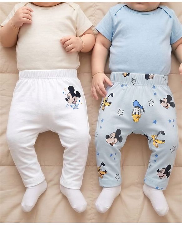 Babyhug Disney 100% Cotton Knit Full Length Diaper Leggings With Micky Mouse Graphic - Multicolor