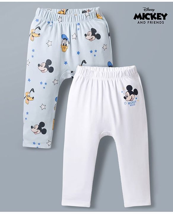 Babyhug Disney 100% Cotton Knit Full Length Diaper Leggings With Micky Mouse Graphic - Multicolor