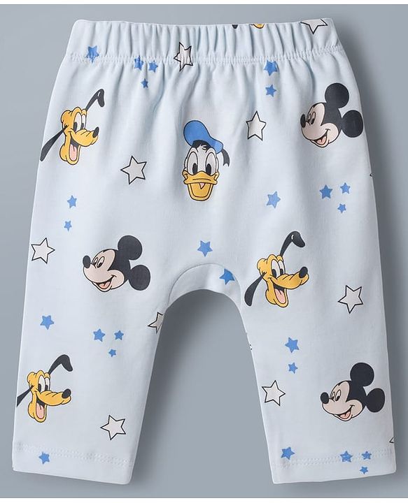 Babyhug Disney 100% Cotton Knit Full Length Diaper Leggings With Micky Mouse Graphic - Multicolor