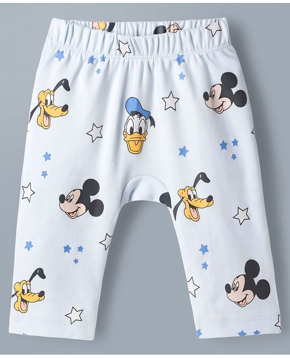 Babyhug Disney 100% Cotton Knit Full Length Diaper Leggings With Micky Mouse Graphic - Multicolor