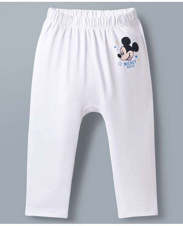 Babyhug Disney 100% Cotton Knit Full Length Diaper Leggings With Micky Mouse Graphic - Multicolor