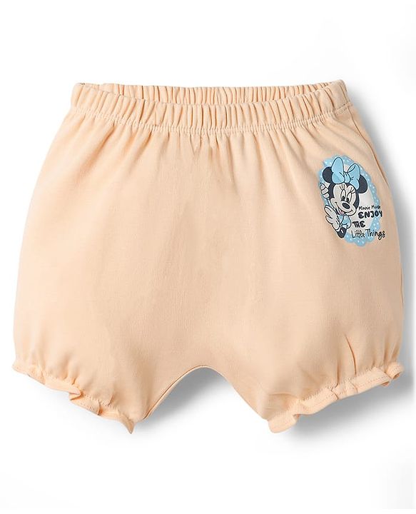 Babyhug Disney Single Jersey Knit Mid Thigh Bloomers with Minnie Mouse Character Print Pack of 2 - Peach