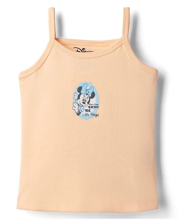 Babyhug Disney Single Jersey Knit Sleeveless Slips With Minnie Mouse Graphic Pack of 2 - Light Blue & Peach