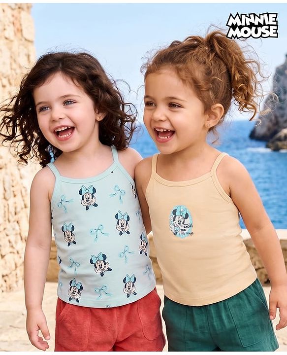 Babyhug Disney Single Jersey Knit Sleeveless Slips With Minnie Mouse Graphic Pack of 2 - Light Blue & Peach