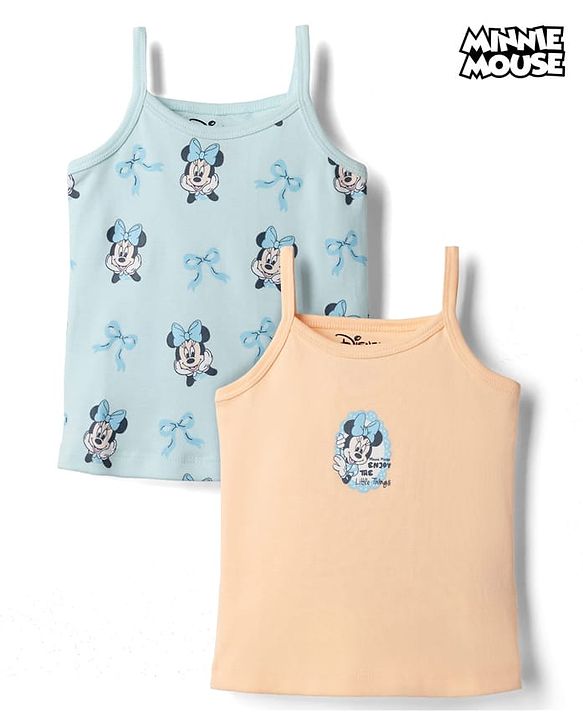 Babyhug Disney Single Jersey Knit Sleeveless Slips With Minnie Mouse Graphic Pack of 2 - Light Blue & Peach