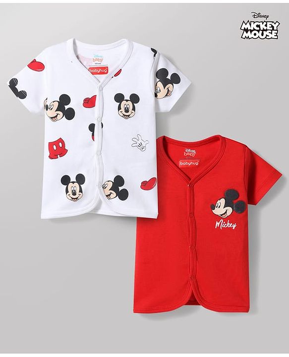 Babyhug Disney Interlock Knit Half Sleeves Jhablas with Mickey Mouse Graphics Pack of 2 - Multicolor
