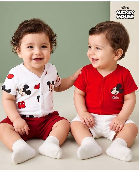 Babyhug Disney Interlock Knit Half Sleeves Jhablas with Mickey Mouse Graphics Pack of 2 - Multicolor