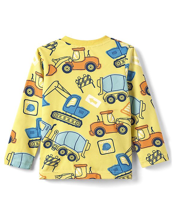 Babyhug Cotton Knit Full Sleeves T-Shirt & Pyjama Co-Ord Night Suit With JCB Print - Yellow