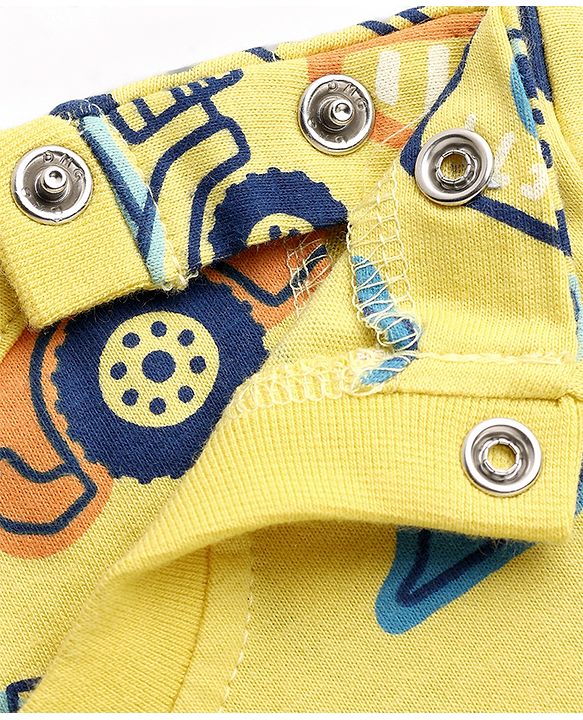 Babyhug Cotton Knit Full Sleeves T-Shirt & Pyjama Co-Ord Night Suit With JCB Print - Yellow