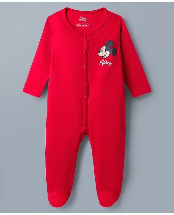 Babyhug Disney Full Sleeves Footed Sleepsuits With Mickey Mouse Graphics Pack of 2 - Multicolor