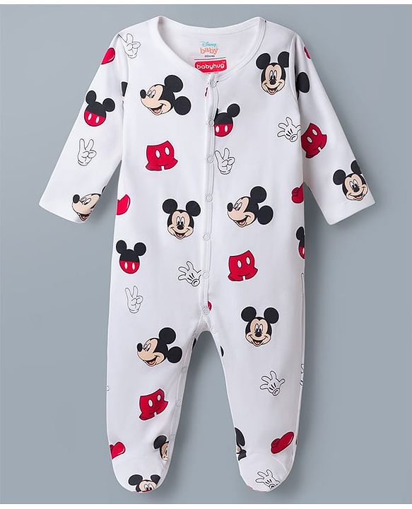 Babyhug Disney Full Sleeves Footed Sleepsuits With Mickey Mouse Graphics Pack of 2 - Multicolor