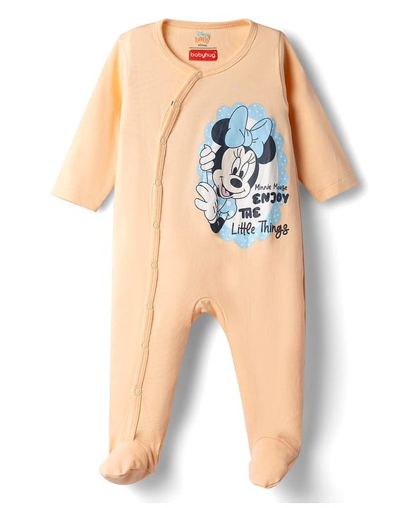 Babyhug Disney Interlock Knit Full Sleeves Footed Night Suit with Minnie Mouse Graphics Pack of 2 - Peach & Sky