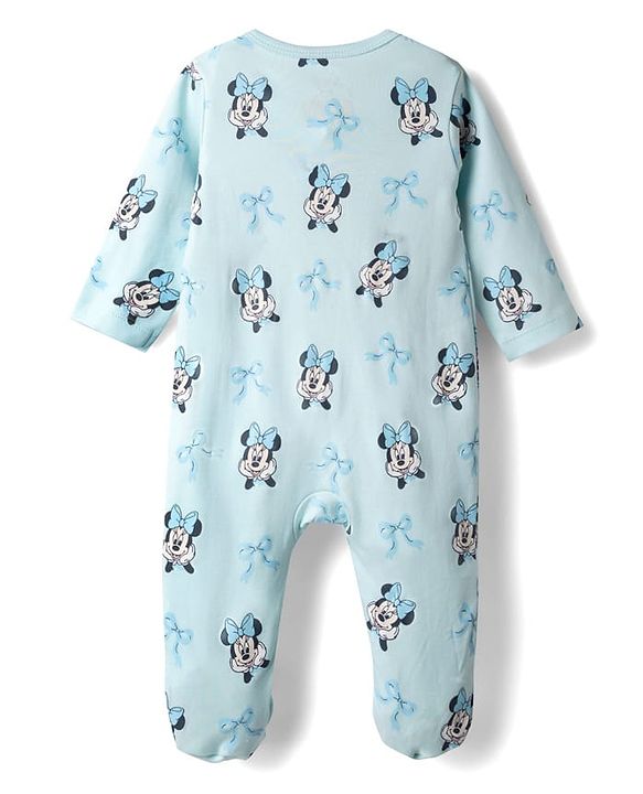 Babyhug Disney Interlock Knit Full Sleeves Footed Night Suit with Minnie Mouse Graphics Pack of 2 - Peach & Sky